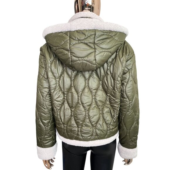 BLANK NYC Olive Green Quilted Faux Fur Line Hooded Jacket Size M - Picture 4 of 12